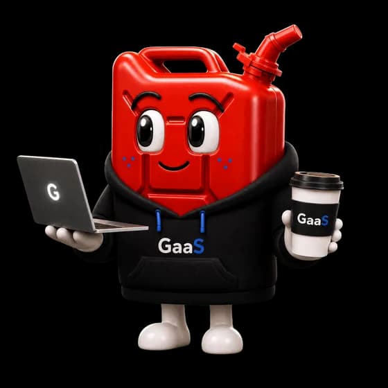 GaaS mascot with a laptop, ready to work