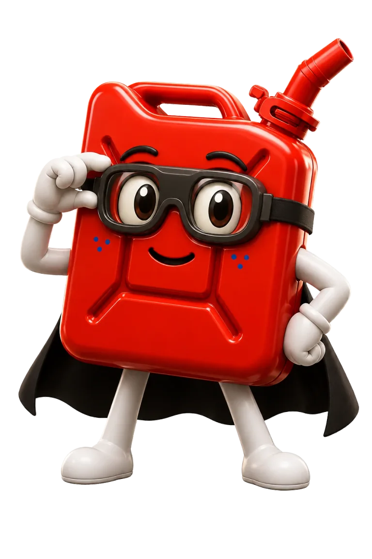 The red GaaS mascot adjusting its superhero goggles